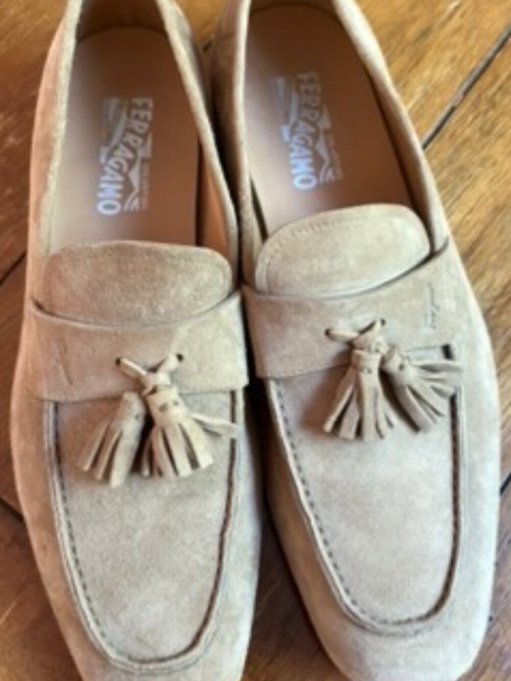 SALVATORE FERRAGAMO Ecru Suede Men's Tasseled Slip-on loafer shoes 10.5 - Picture 3 of 9